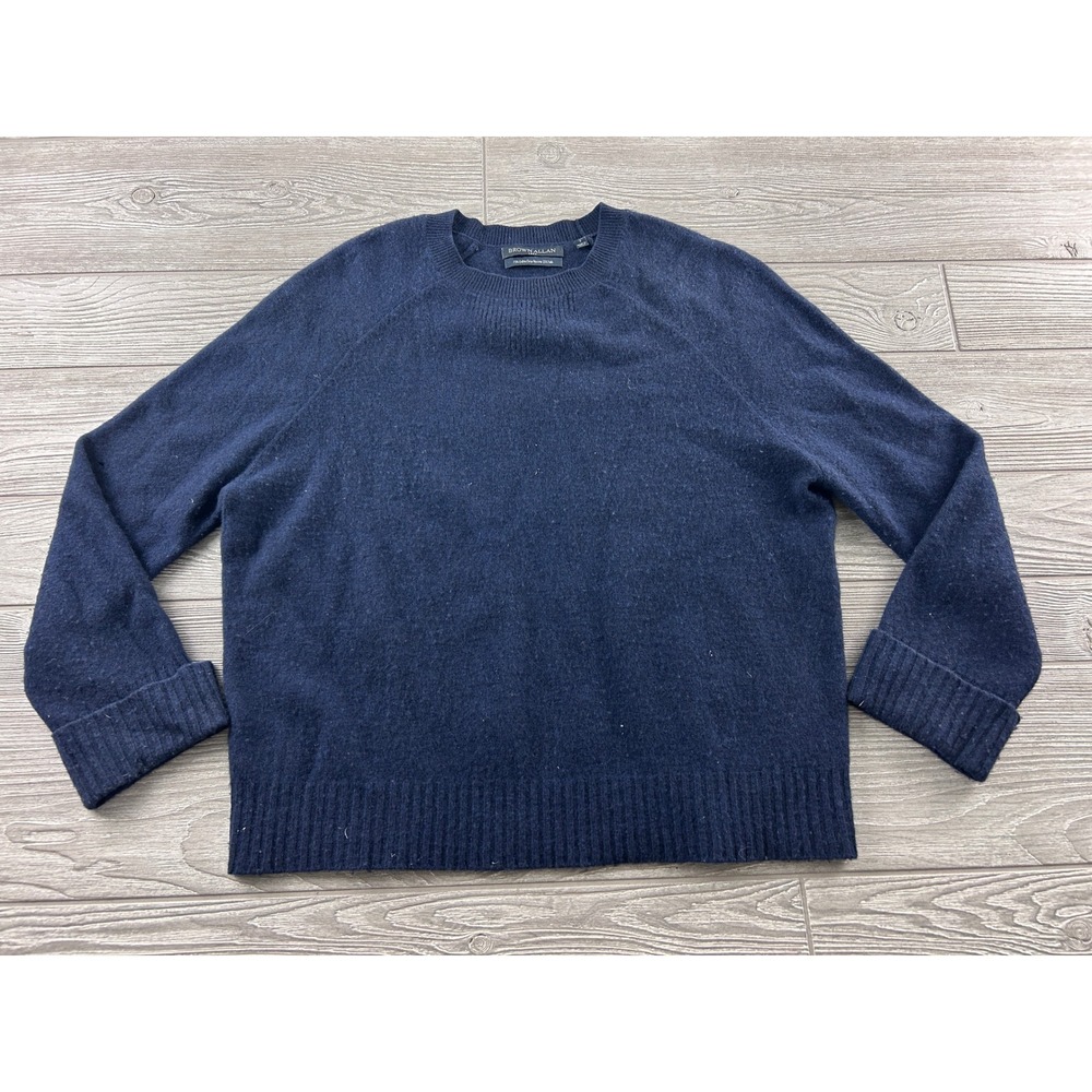 Brown Allan Navy Blue Merino Wool Yak Blend Crewneck Raglan Sweater Small
